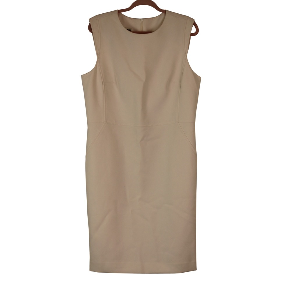 Anne Klein Quiet Luxury Timeless Elegant Staple Off White Crepe Sheath Dress 14